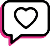 Icon of a testimonial speech bubble with a heart
